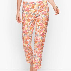 Talbots 12 Perfect Crop Pants Fruit & Flowers Pink Orange Button Cuffs Tropical
